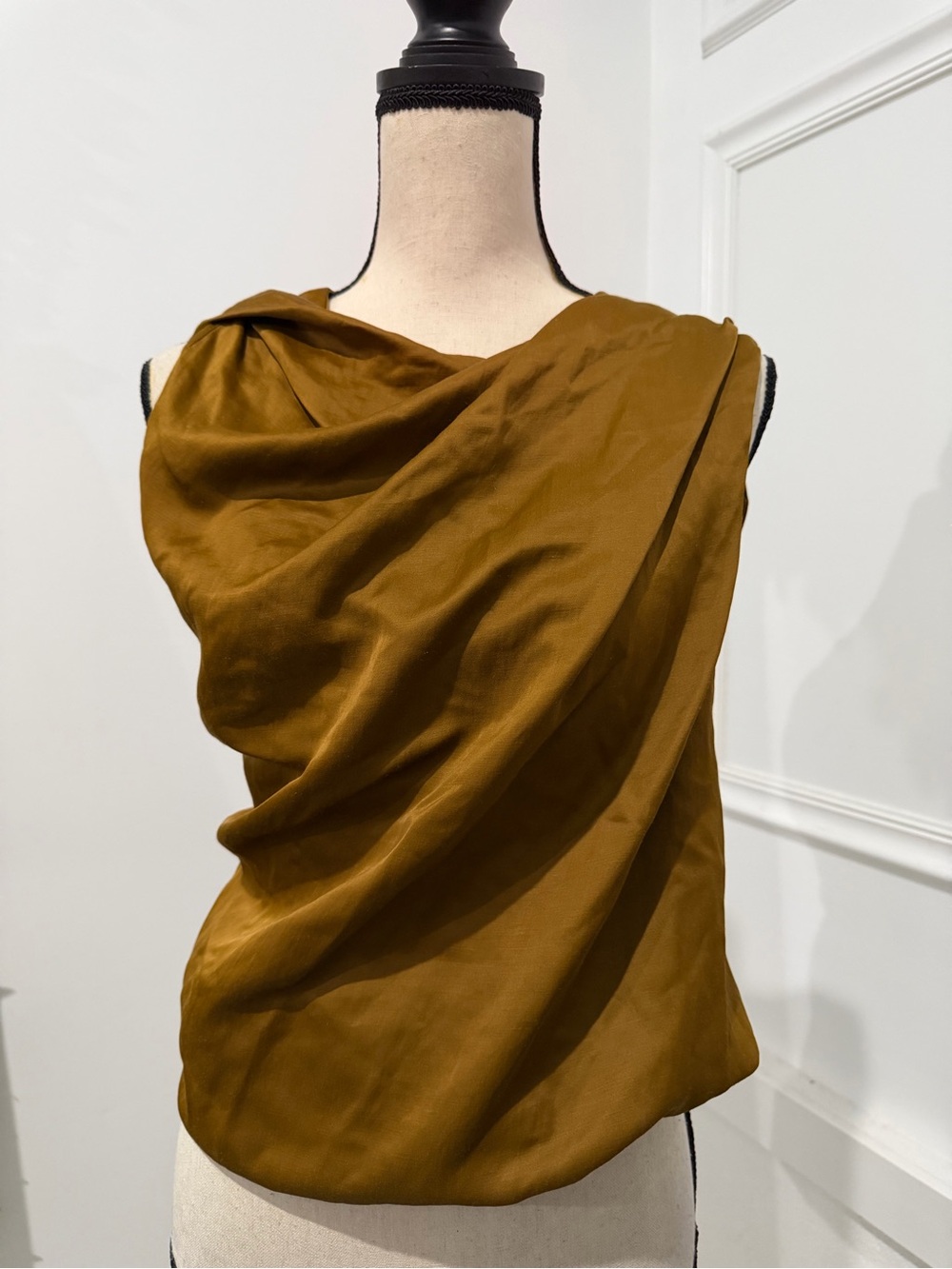 Zara chestnut Draped Cowl Neck Sleeveless Blouse